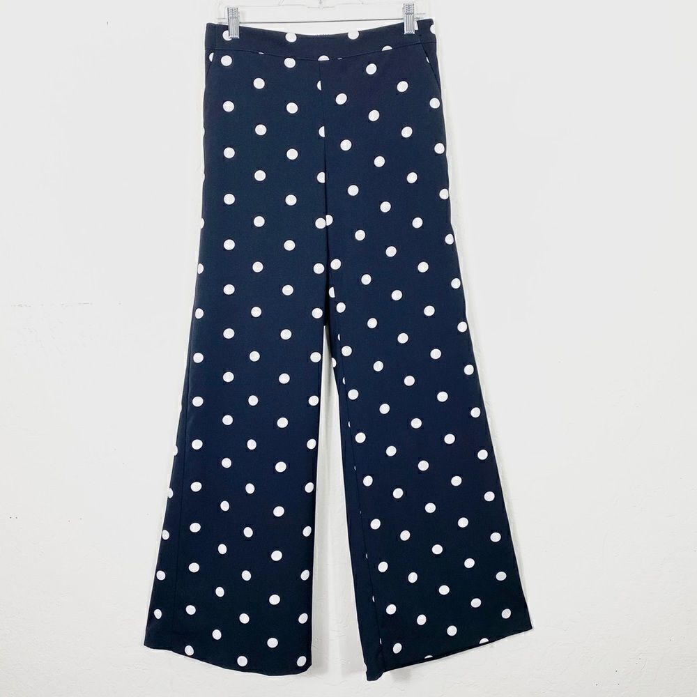 New York & Co Navy & White Polka Dot Flare Pants